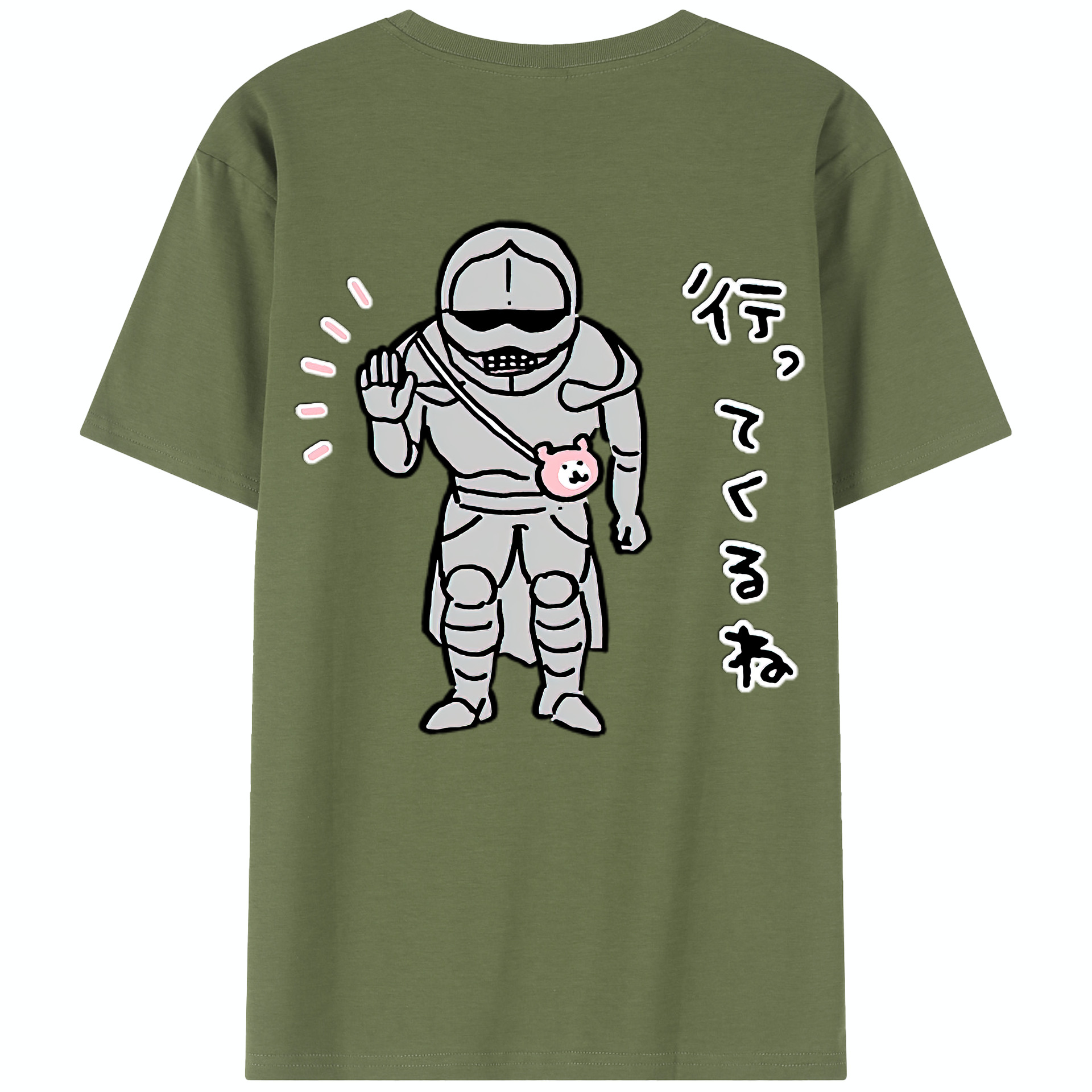 （画像用） ちいかわ 労働の鎧さん Chii-kawa Mr. Armor of Labor 綿100％半袖Tシャツ（背面プリント）